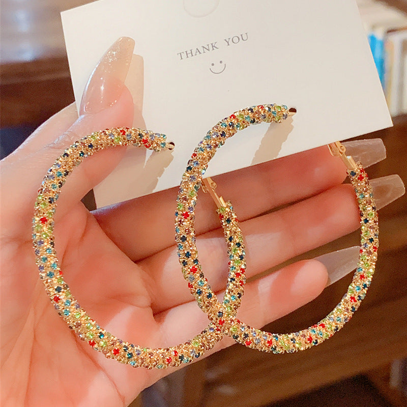 Wholesale Fashion Light Luxury Diamond Large Women's Round Simple Elegant Earrings